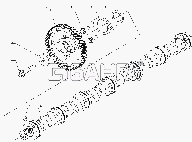 Yuchai YC6L350-20 (L30JA) Схема L3000-1006000A Распределительный вал в