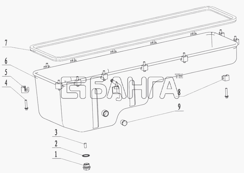 Yuchai YC6M220G (M3020) Схема M3001-1009000 Масляный поддон в сборе-12