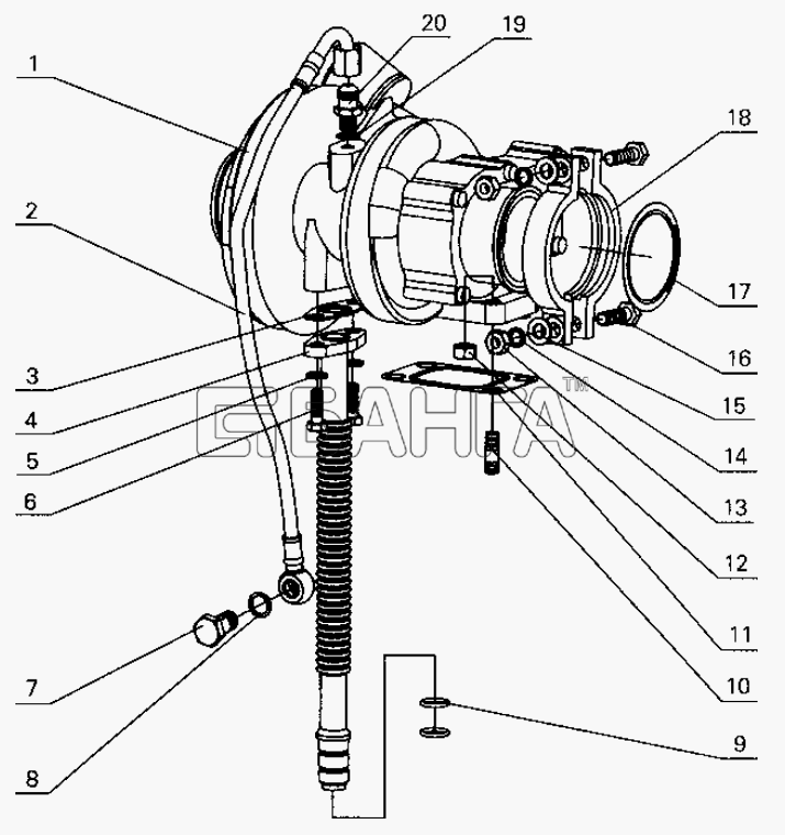 Yuchai YC4112ZQ (ZLQ) Схема G0100-1118000 Turbocharger assembly-22