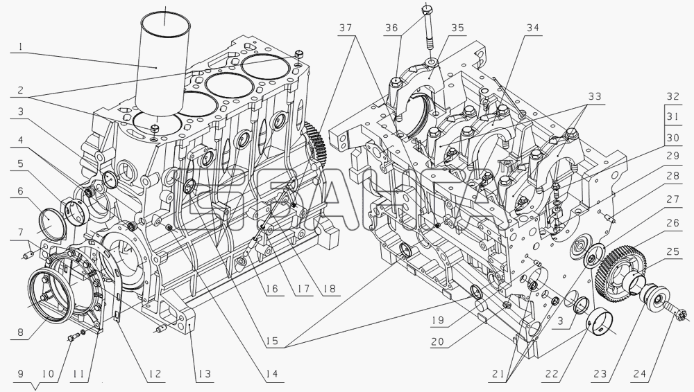 Yuchai YC4G180-20 (G0803) Схема G05LA-1002000 Cylinder block