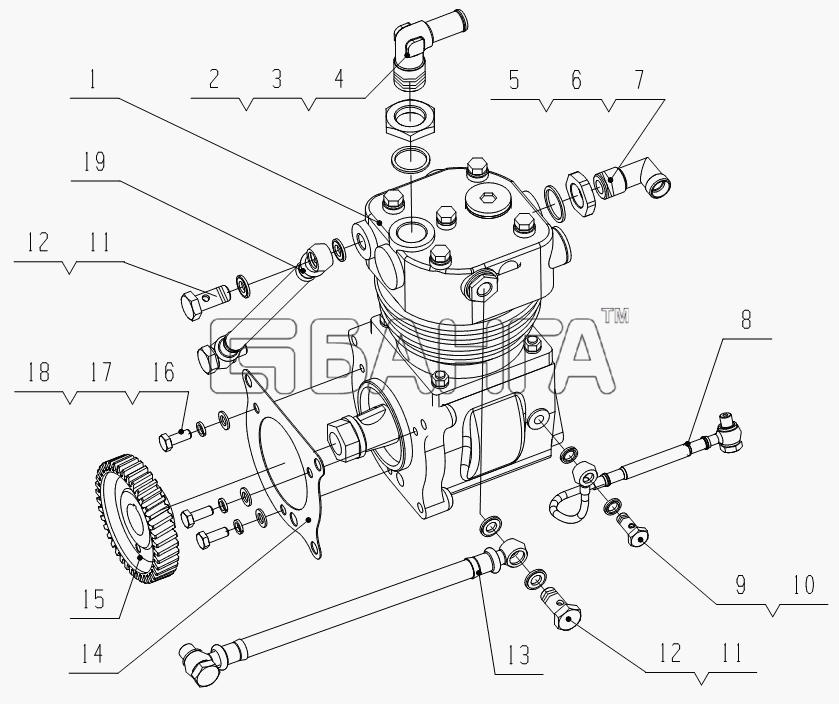 Yuchai YC4G180-20 (G0803) Схема G0219-3509000 Pneumatic Air Compressor