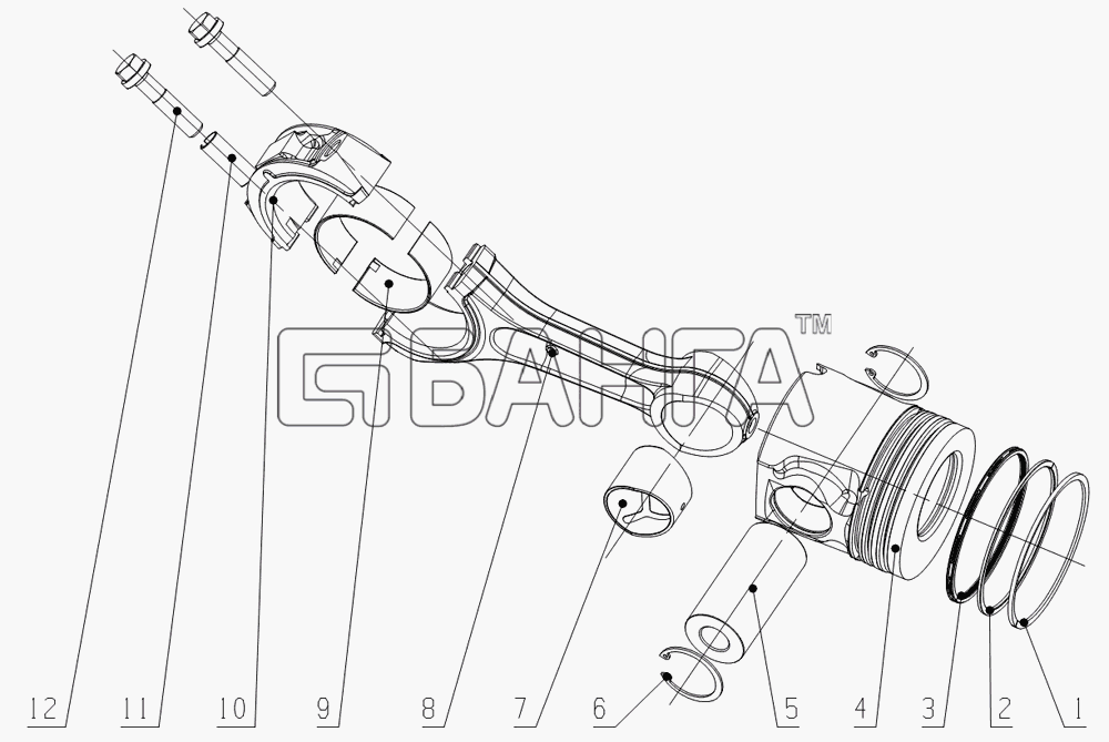 Yuchai YC4G180-20 (G0803) Схема G4700-1004000 Piston and connecting