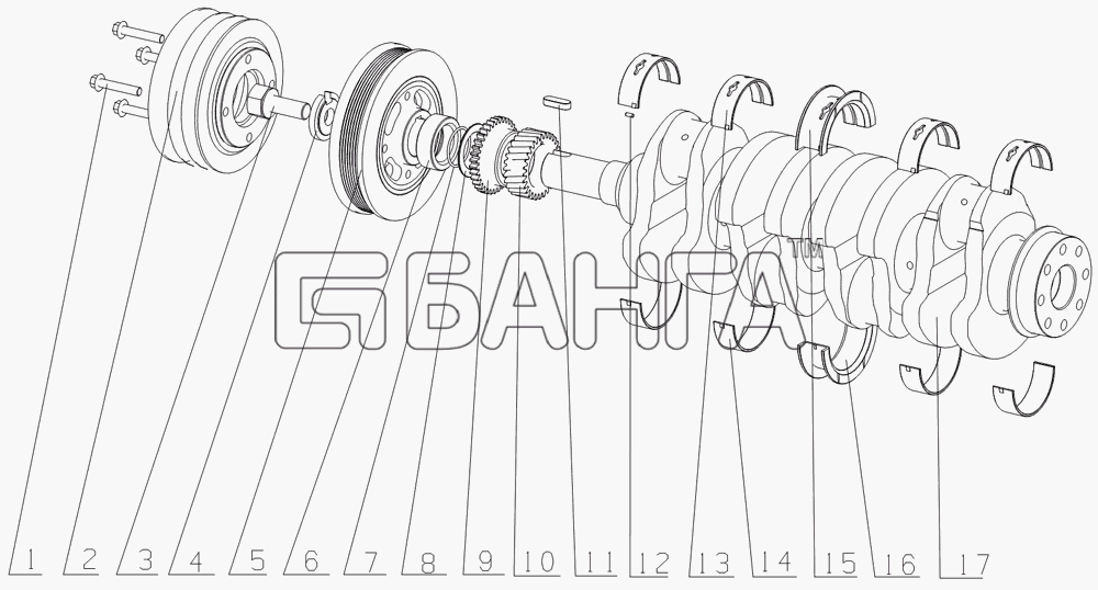 Yuchai YC4G180-20 (G0803) Схема G0829-1005000 Crankshaft Vibration