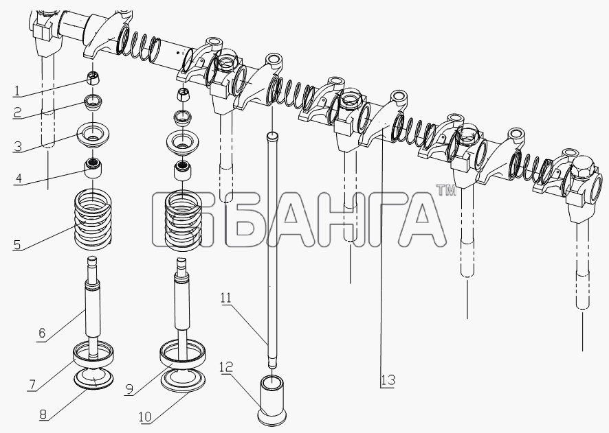 Yuchai YC4G180-20 (G0803) Схема B30-1007000 Valve train system-10