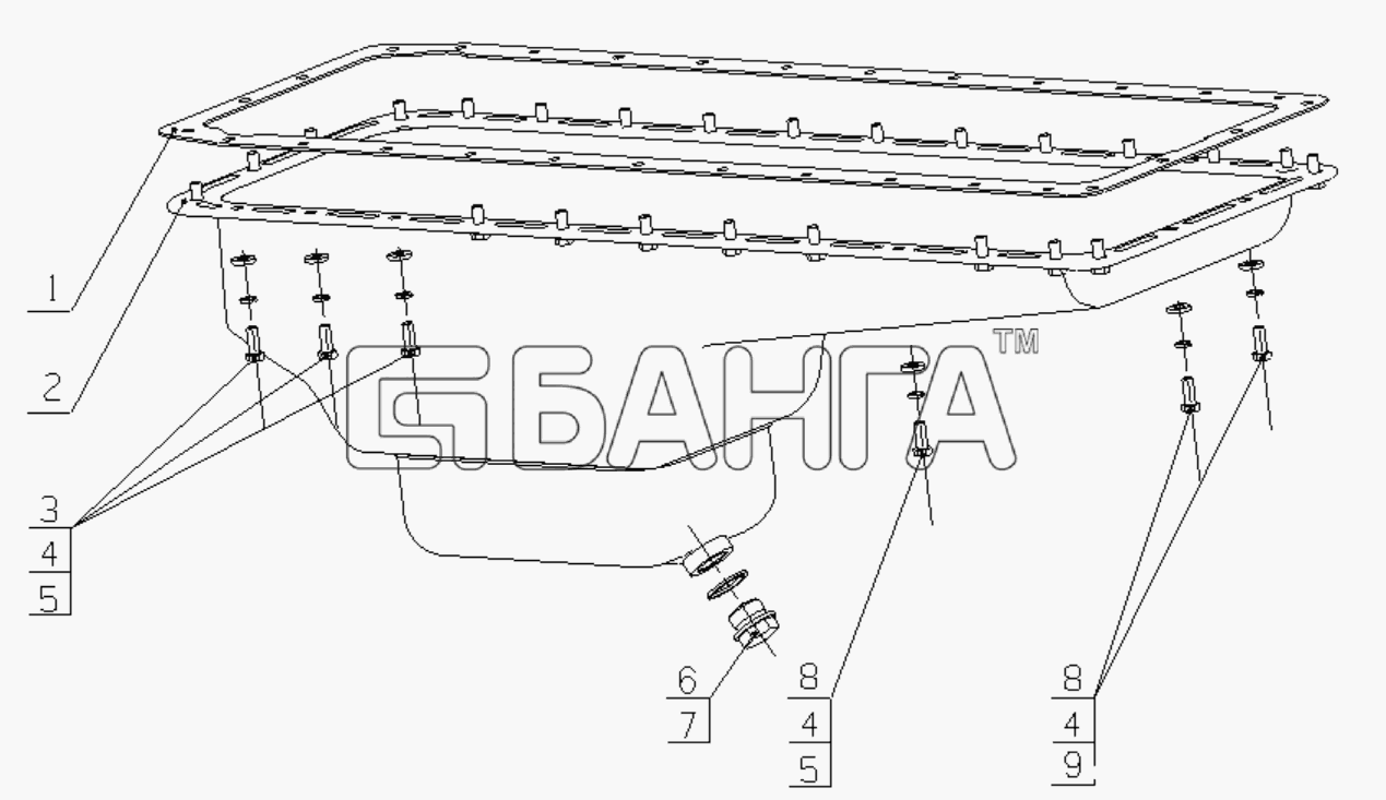 Yuchai YC6108G Схема 1640H-1009000 Поддон картера в сборе-12 banga.ua