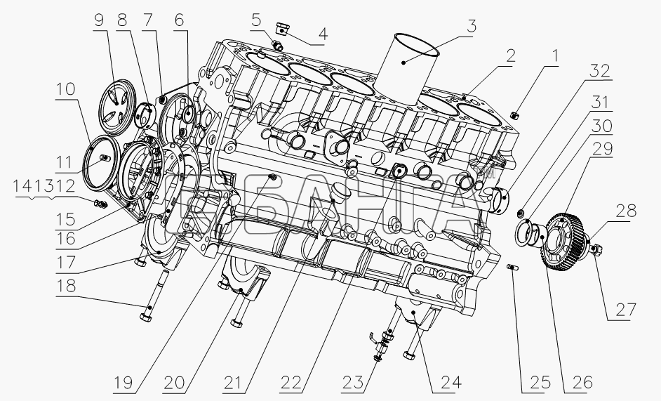 Yuchai YC6G240-30 Схема G5800-1002000 Cylinder Block Assembly-3