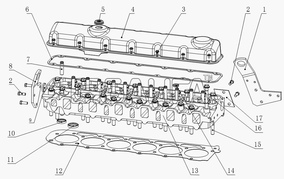 Yuchai YC6G240-30 Схема G5800-1003000 Cylinder head and Cylinder