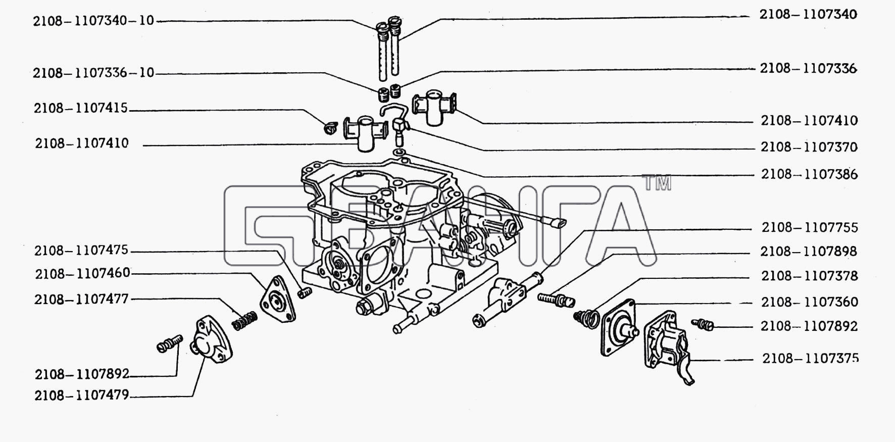 ЗАЗ ЗАЗ 1102 (Таврия) Схема Детали корпуса карбюратора-60 banga.ua