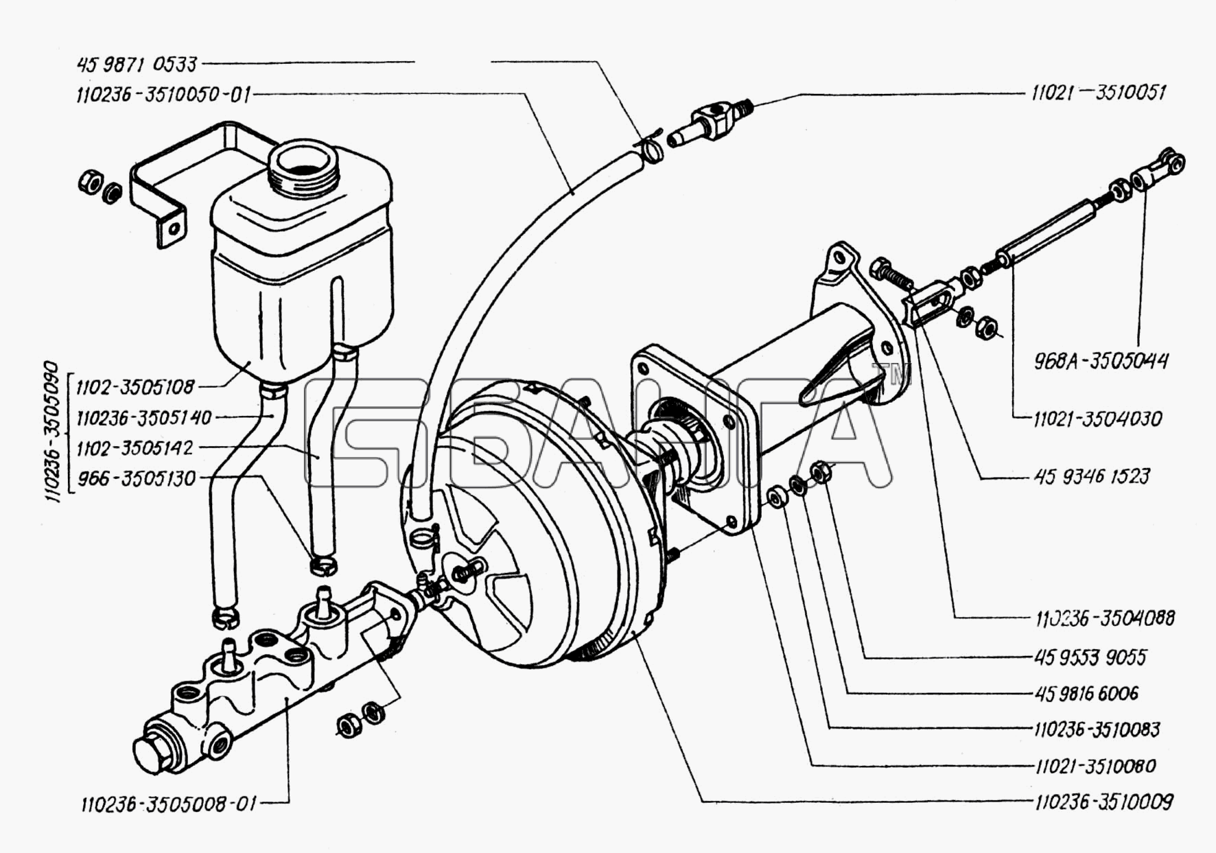 ЗАЗ ЗАЗ 1102 (Таврия) Схема Усилитель вакуумный привода тормозов-100
