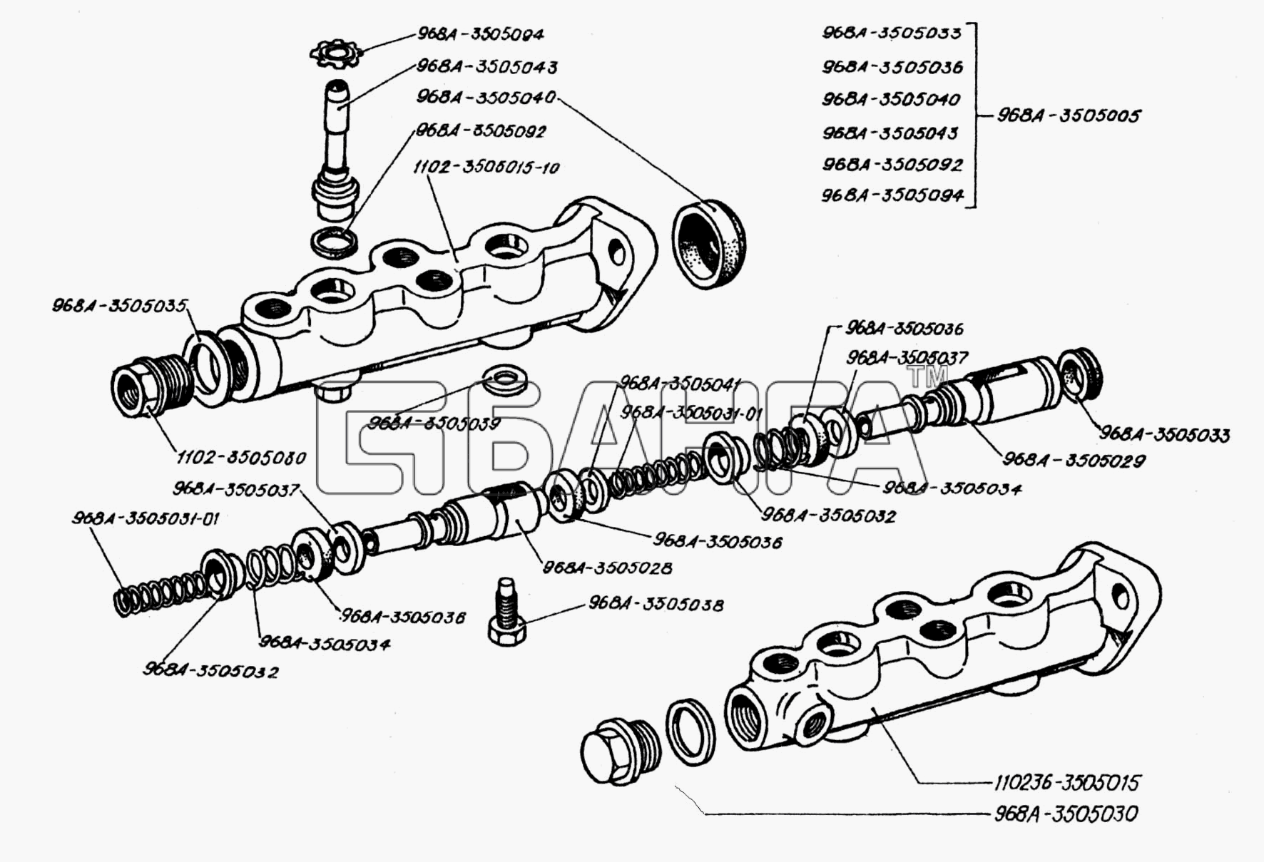 ЗАЗ ЗАЗ 1102 (Таврия) Схема Детали главного тормозного цилиндра-104