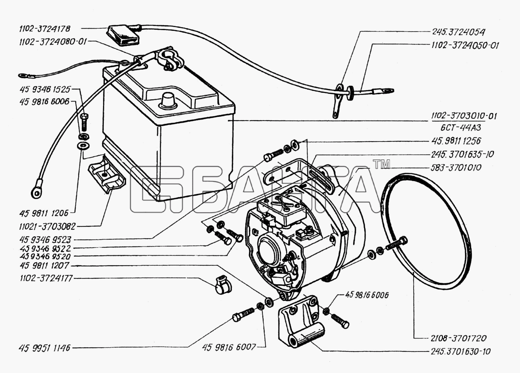 ЗАЗ ЗАЗ 1102 (Таврия) Схема Аккумуляторная батарея генератор и их