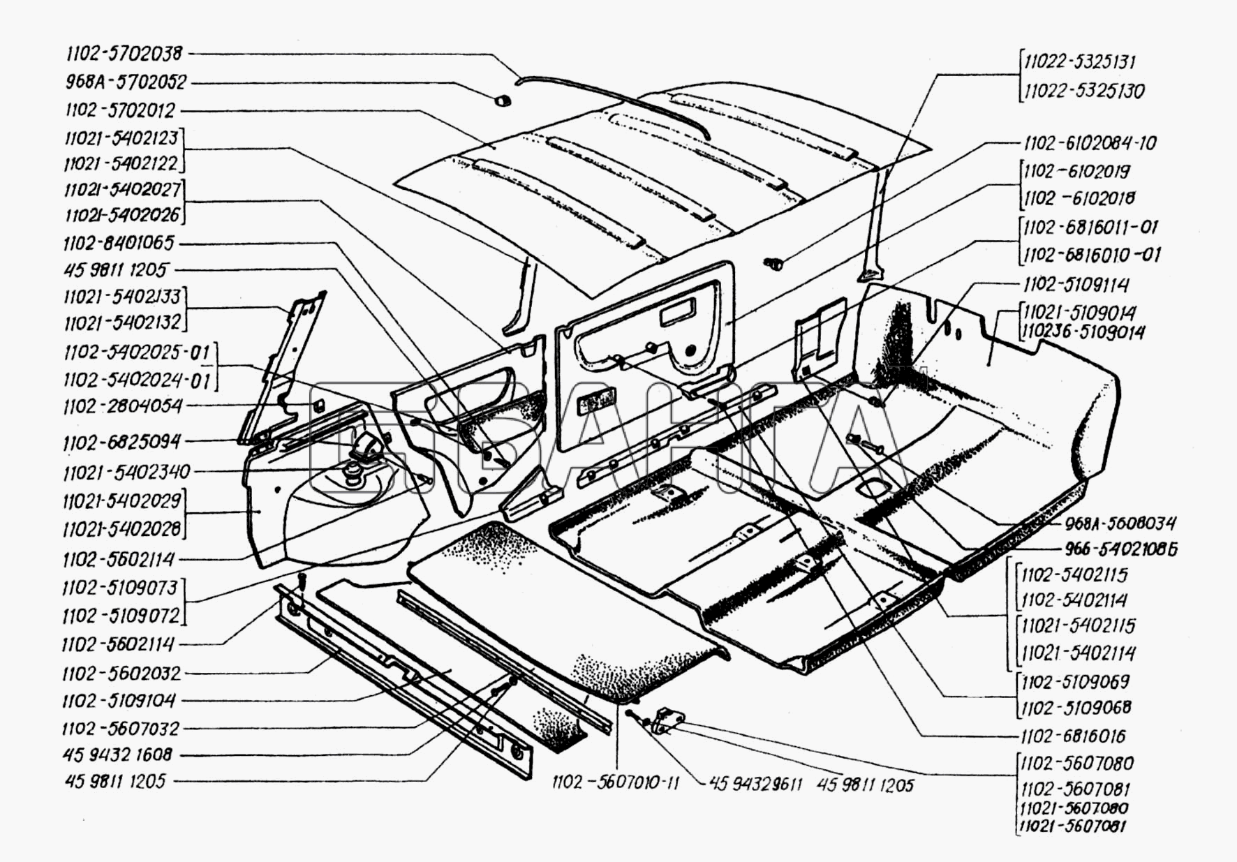 ЗАЗ ЗАЗ 1102 (Таврия) Схема Коврики пола и багажника обивка салона-11