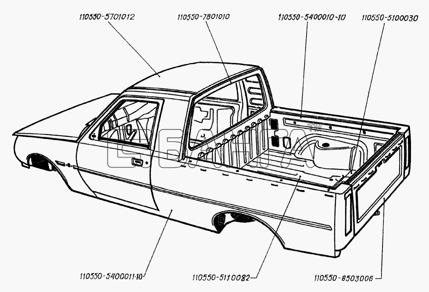 ЗАЗ ЗАЗ 1102 (Таврия) Схема Детали кузова-124 banga.ua