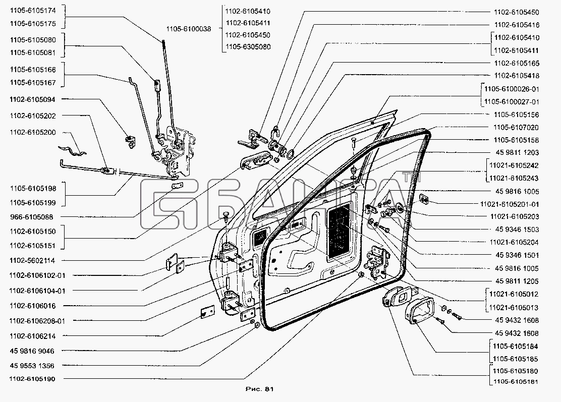 ЗАЗ ЗАЗ-1103 (Славута) Схема Двери передние замки ручки дверей