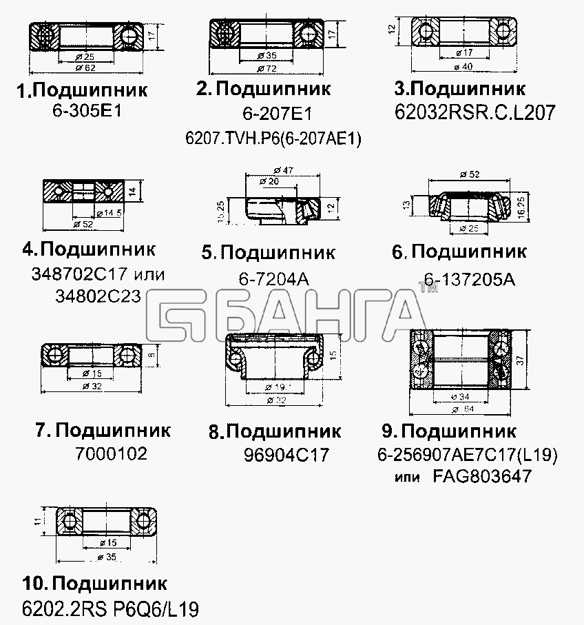 ЗАЗ ЗАЗ-1105 (Дана) Схема Подшипники-194 banga.ua