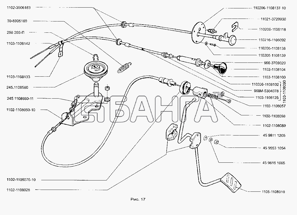 ЗАЗ ЗАЗ-1102 (Таврия Нова) Схема Акселератор и управление воздушной