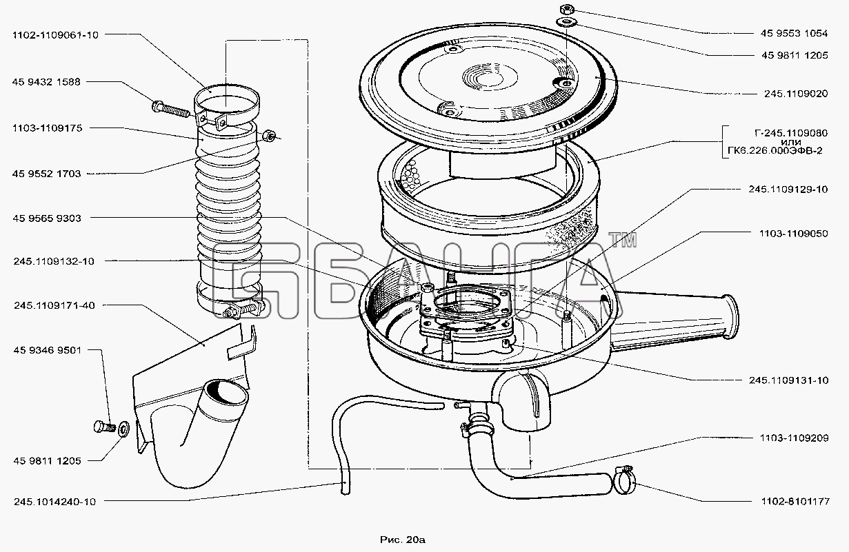 ЗАЗ ЗАЗ-1105 (Дана) Схема Фильтр воздушный и его детали (МеМЗ-245)-23