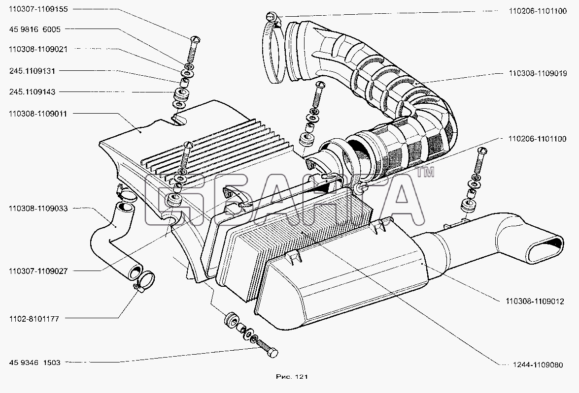 ЗАЗ ЗАЗ-1102 (Таврия Нова) Схема Воздушный фильтр (МеМЗ-З3071)-57