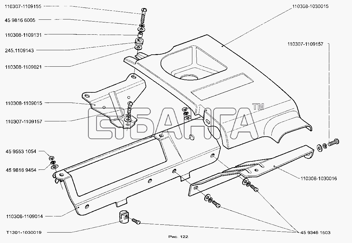 ЗАЗ ЗАЗ-1105 (Дана) Схема Кронштейны воздушного фильтра и облицовка