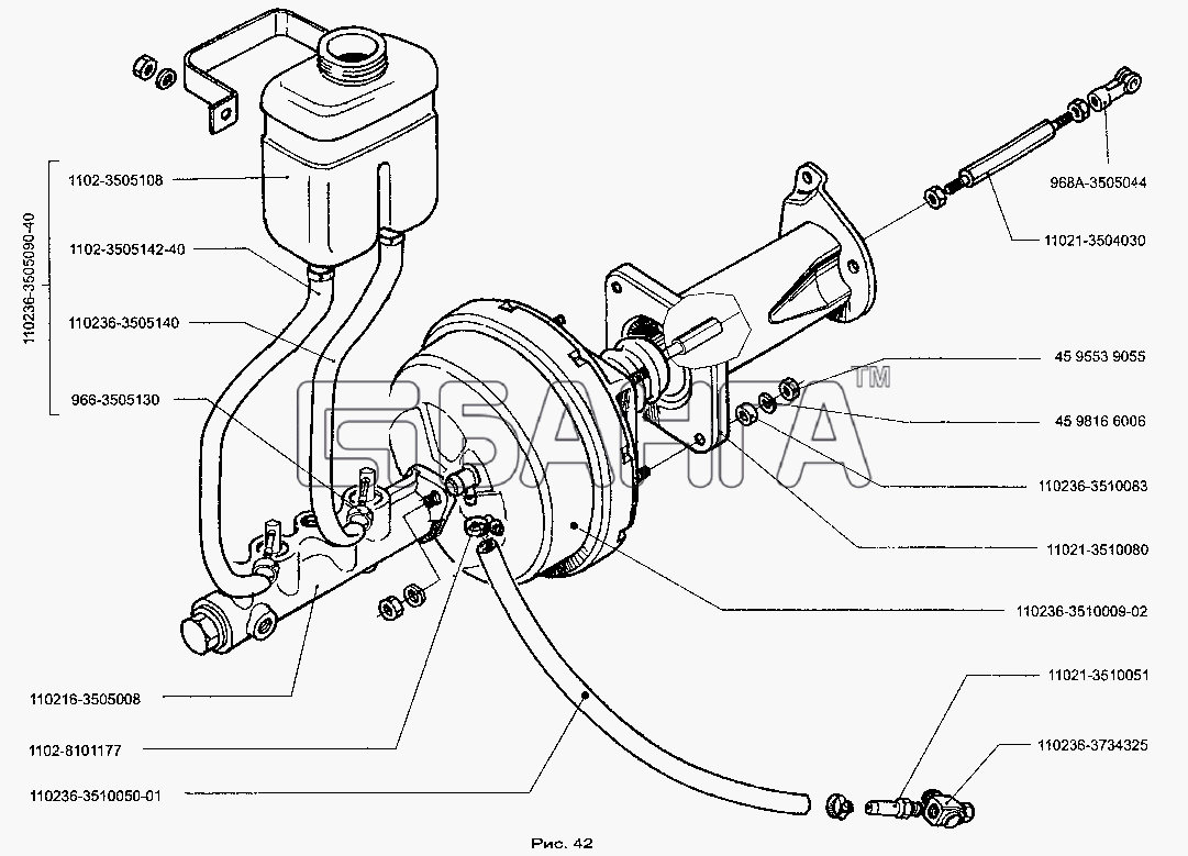 ЗАЗ ЗАЗ-1103 (Славута) Схема Усилитель вакуумный привода тормозов-99