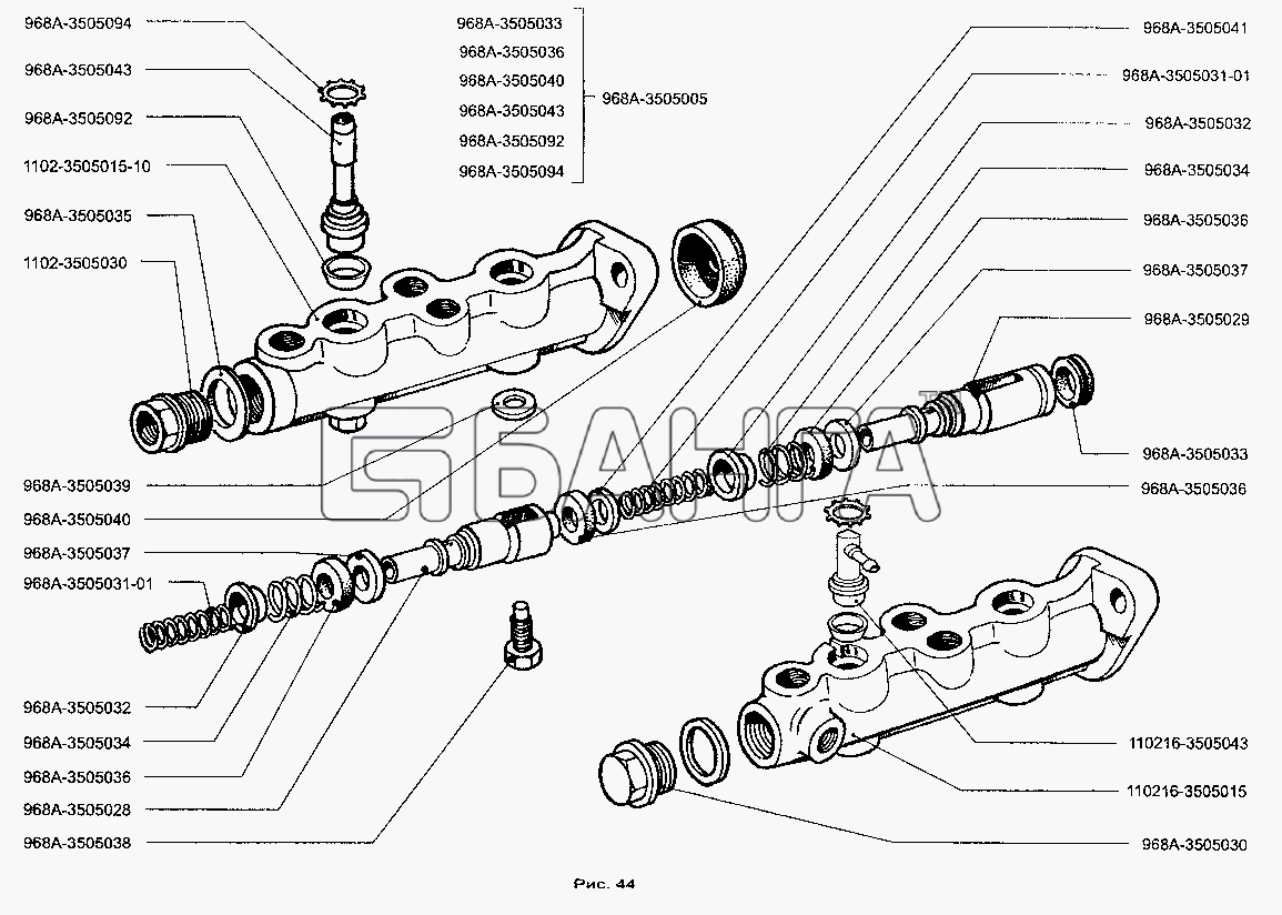 ЗАЗ ЗАЗ-1105 (Дана) Схема Детали главного тормозного цилиндра-101