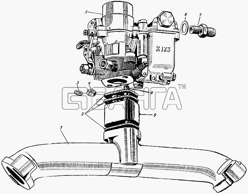 ЗАЗ ЗАЗ 965 Схема Карбюратор и впускная труба-68 banga.ua
