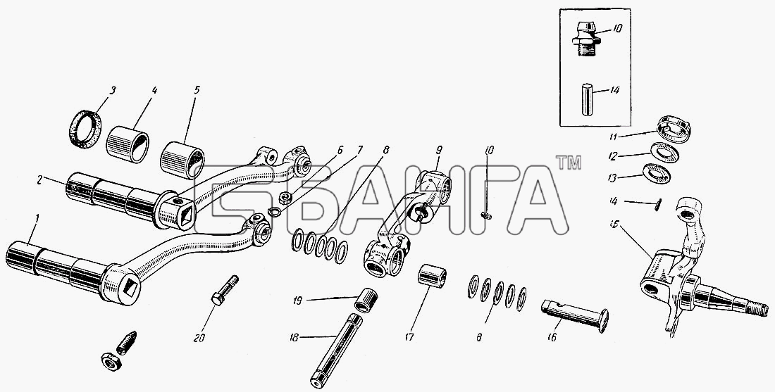 ЗАЗ ЗАЗ 965 Схема Стойки и рычаги передней подвески-99 banga.ua