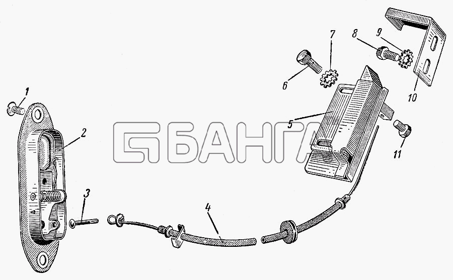 ЗАЗ ЗАЗ 965 Схема Замок и привод замка капота задка-23 banga.ua