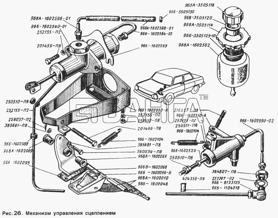 ЗАЗ ЗАЗ 968 Схема Механизм управления сцеплением-65 banga.ua
