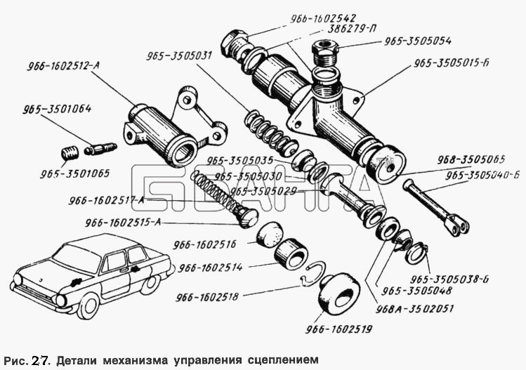 ЗАЗ ЗАЗ 968 Схема Детали механизма управления сцеплением-66 banga.ua