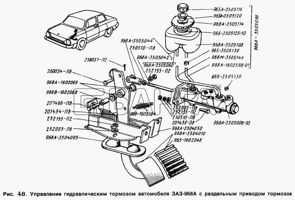 ЗАЗ ЗАЗ 968 Схема Управление гидравлическим тормозом banga.ua