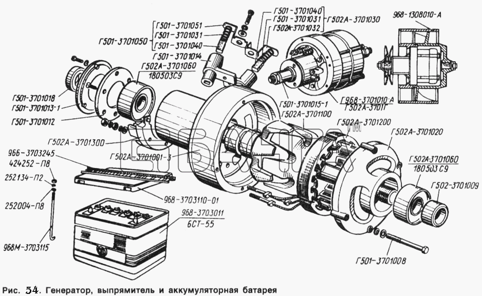 ЗАЗ ЗАЗ 968 Схема Генератор выпрямитель и аккумуляторная banga.ua