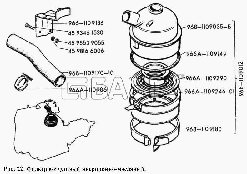 ЗАЗ ЗАЗ 968М Схема Фильтр воздушный инерционно-масляный-53 banga.ua