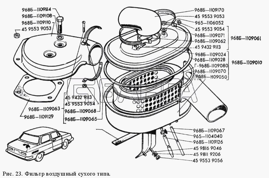 ЗАЗ ЗАЗ 968М Схема Фильтр воздушный сухого типа-54 banga.ua