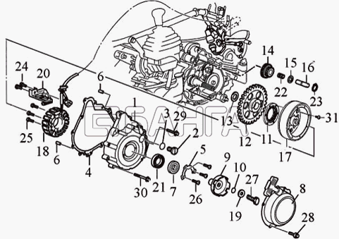 ЗиД Двигатель 185 MQ Схема Левая крышка картера и генератор-15