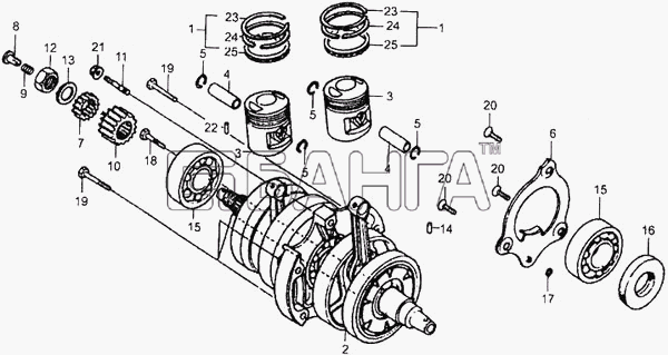 ЗиД Двигатель 253 FMM Схема Коленчатый вал и поршень-17 banga.ua