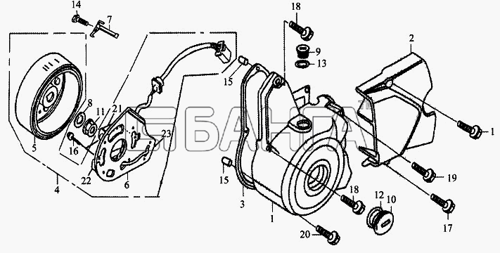 ЗиД Двигатель 1P39FMB-В Схема Левая крышка картера и генератор-10