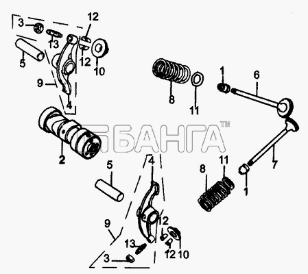 ЗиД Двигатель 1Р39FMB-С Схема Кулачковый вал и клапаны-5 banga.ua