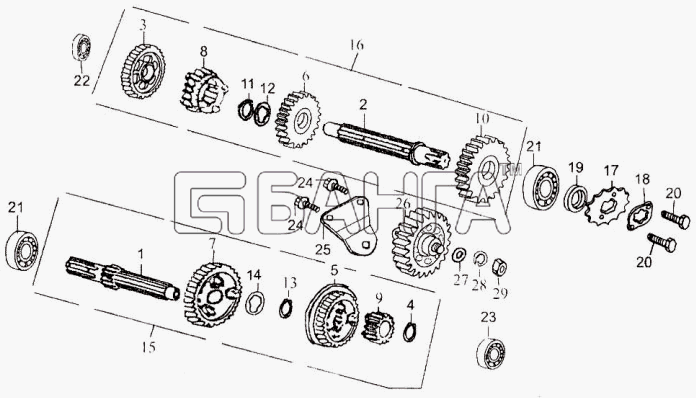 ЗиД Двигатель 1Р39FMB-Н Схема Трансмиссионные валы-16 banga.ua
