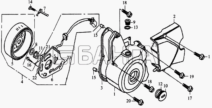 ЗиД Двигатель 1Р39FMB-Н Схема Левая крышка картера и генератор-10