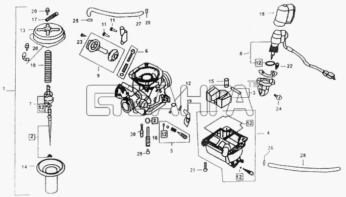 ЗиД Двигатель 1P52QMI-2B Схема Карбюратор в сборе-20 banga.ua