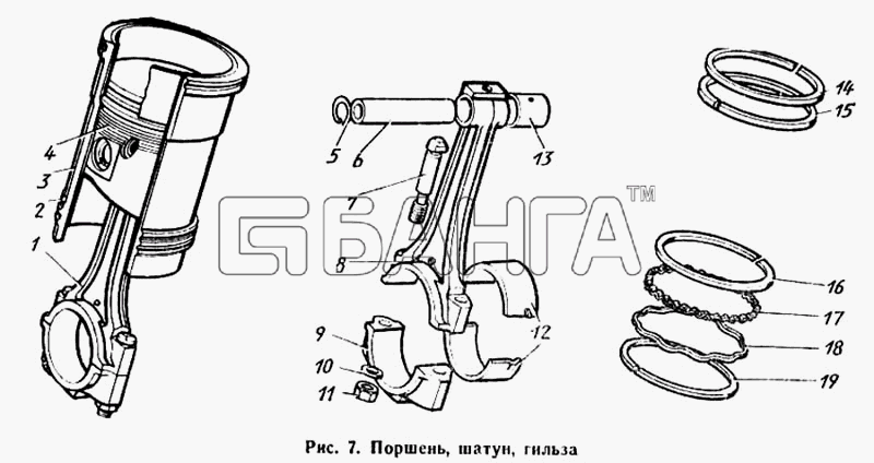 ЗИЛ ЗиЛ 431410 Каталог 1989 г. Схема Поршень шатун гильза-28 banga.ua