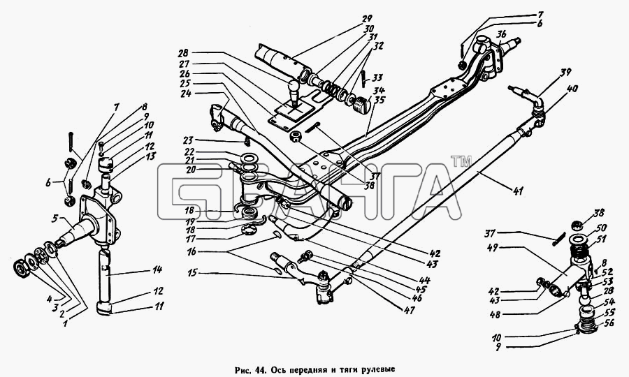 ЗИЛ ЗиЛ 431410 Каталог 1989 г. Схема Ось передняя и тяги рулевые-76