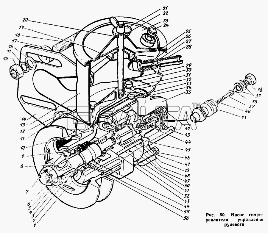 ЗИЛ ЗиЛ 431410 Каталог 1989 г. Схема Насос гидроусилителя управления