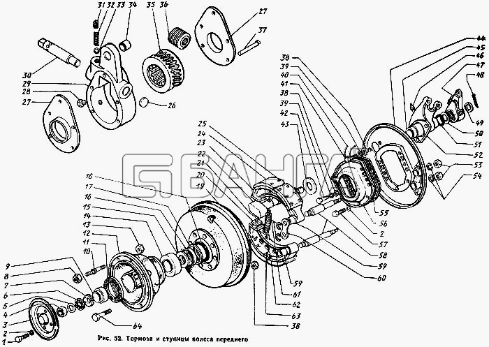 ЗИЛ ЗиЛ 431410 Каталог 1989 г. Схема Тормоза и ступицы колеса