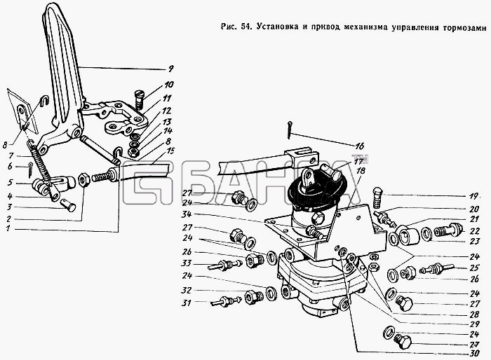 ЗИЛ ЗиЛ 431410 Каталог 1989 г. Схема Установка и привод механизма