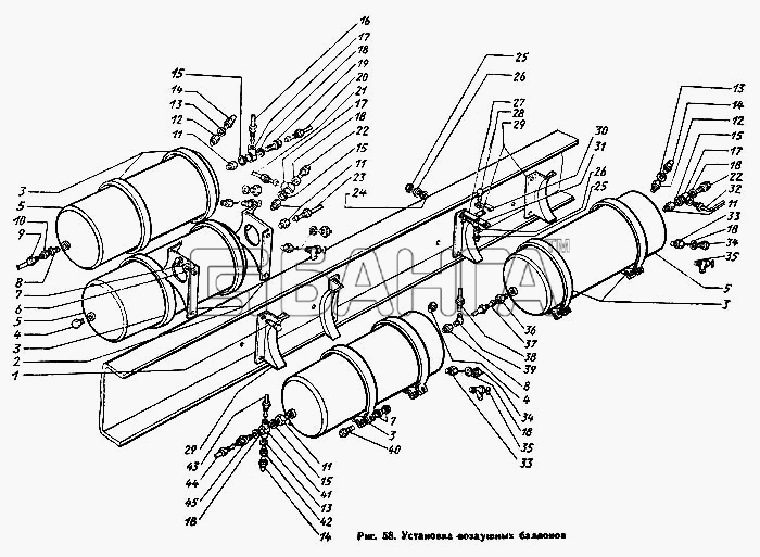 ЗИЛ ЗиЛ 431410 Каталог 1989 г. Схема Установка воздушных баллонов-94