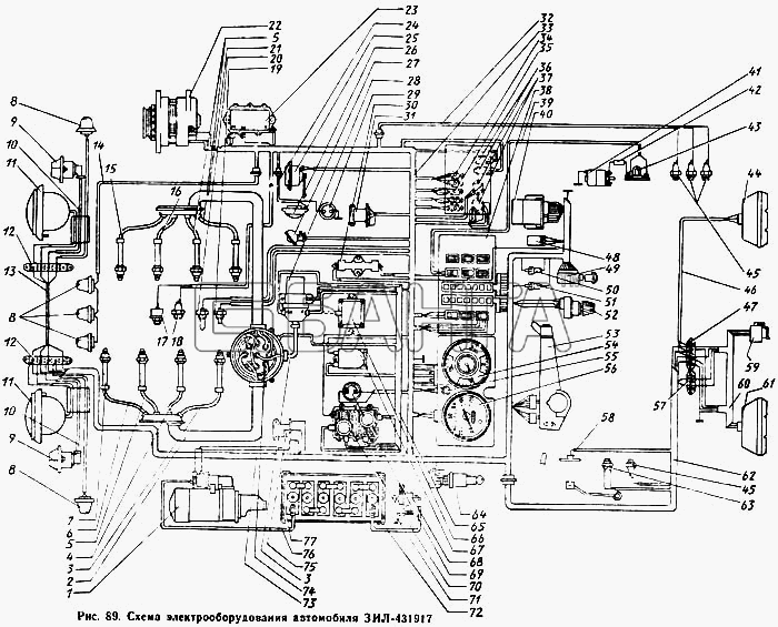 ЗИЛ ЗиЛ 431410 Каталог 1989 г. Схема Схема электрооборудования