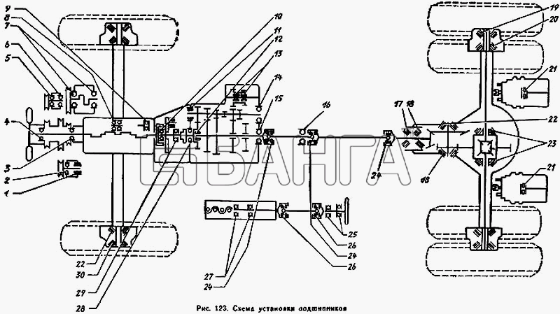 ЗИЛ ЗиЛ 431410 Каталог 1989 г. Схема Схема установки подшипников-160