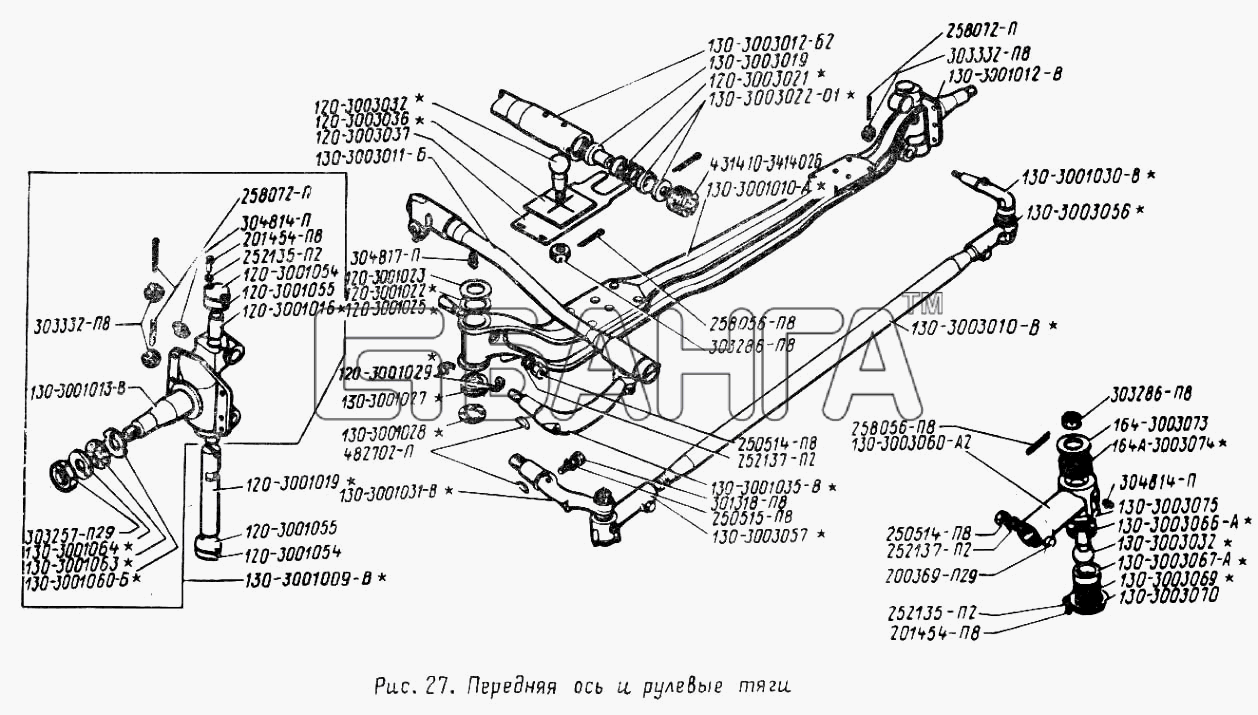 ЗИЛ ЗИЛ 431410 (130) Схема Передняя ось и рулевые тяги-47 banga.ua